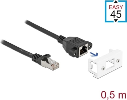 Picture of Delock Network Extension Cable for Easy 45 Module S/FTP RJ45 plug to RJ45 jack Cat.6A 50 cm black