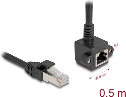 Picture of Delock Network Extension Cable RJ45 plug to RJ45 jack 90° angled Cat.6 F/UTP 0.5 m black