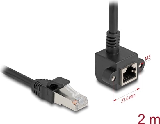 Picture of Delock Network Extension Cable RJ45 plug to RJ45 jack 90° angled Cat.6 F/UTP 2 m black