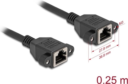 Picture of Delock Network Extension Cable S/FTP RJ45 jack to RJ45 jack Cat.6A flat design 0.25 m black