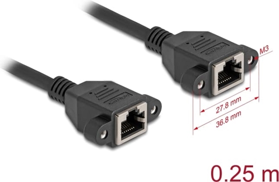 Picture of Delock Network Extension Cable S/FTP RJ45 jack to RJ45 jack Cat.6A flat design 0.25 m black