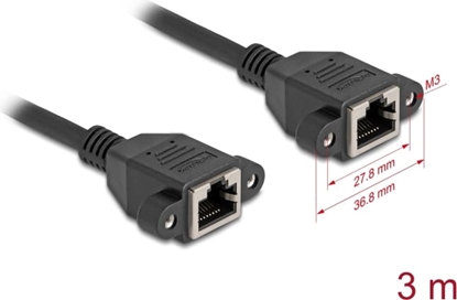 Picture of Delock Network Extension Cable S/FTP RJ45 jack to RJ45 jack Cat.6A flat design 3 m black
