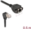 Picture of Delock Network Extension Cable S/FTP RJ45 plug 90° angled to RJ45 built-in jack Cat.6A 0.5 m black
