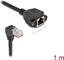 Picture of Delock Network Extension Cable S/FTP RJ45 plug 90° angled to RJ45 built-in jack Cat.6A 1 m black