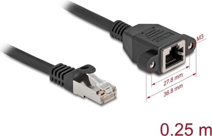 Picture of Delock Network Extension Cable S/FTP RJ45 plug to RJ45 jack Cat.6A 0.25 m flat design black