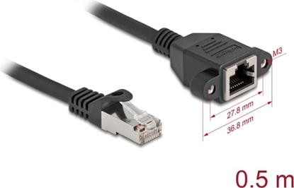 Picture of Delock Network Extension Cable S/FTP RJ45 plug to RJ45 jack Cat.6A 0.5 m flat design black