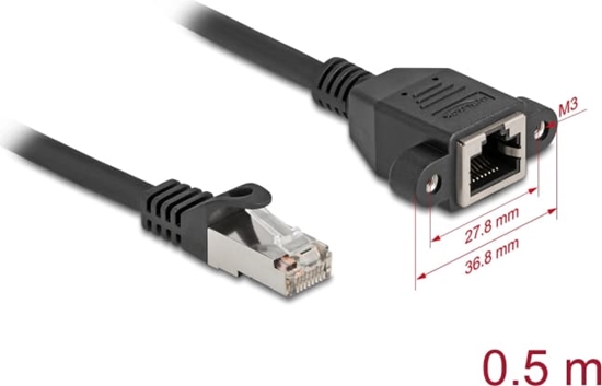 Picture of Delock Network Extension Cable S/FTP RJ45 plug to RJ45 jack Cat.6A 0.5 m flat design black
