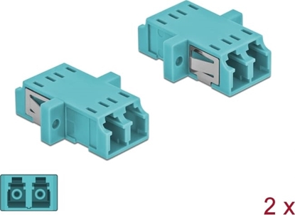 Picture of Delock Optical Fiber Coupler LC Duplex female to LC Duplex female Multi-mode 2 pieces light blue