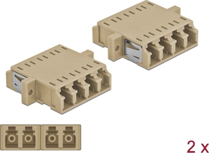 Picture of Delock Optical Fiber Coupler LC Quad female to LC Quad female Multi-mode 2 pieces beige