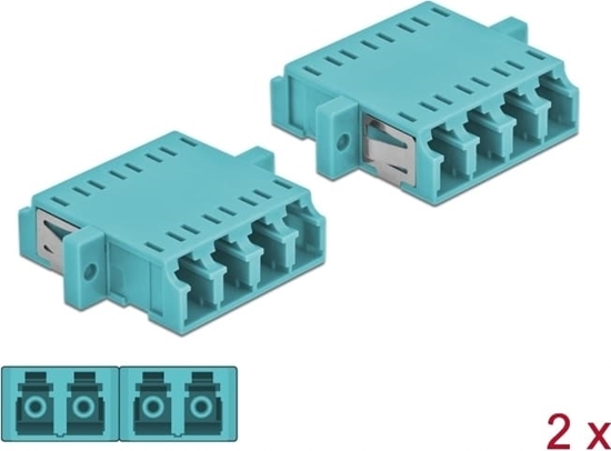 Picture of Delock Optical Fiber Coupler LC Quad female to LC Quad female Multi-mode 2 pieces light blue