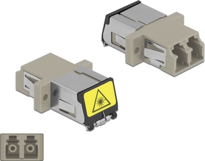 Picture of Delock Optical Fiber Coupler with laser protection flip LC Duplex female to LC Duplex female Multi-mode beige