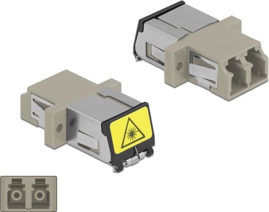 Picture of Delock Optical Fiber Coupler with laser protection flip LC Duplex female to LC Duplex female Multi-mode beige