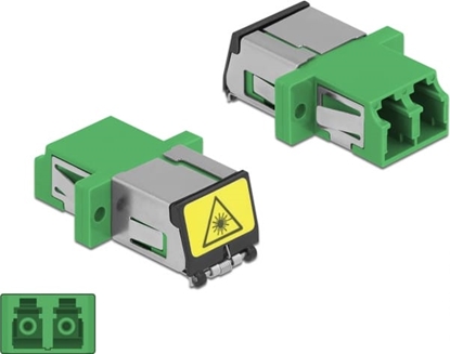 Picture of Delock Optical Fiber Coupler with laser protection flip LC Duplex female to LC Duplex female Single-mode green