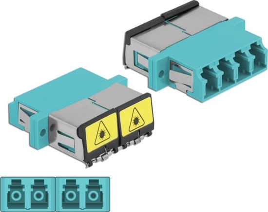 Picture of Delock Optical Fiber Coupler with laser protection flip LC Quad female to LC Quad female Multi-mode aqua