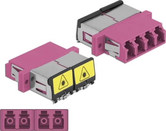Picture of Delock Optical Fiber Coupler with laser protection flip LC Quad female to LC Quad female Multi-mode violet