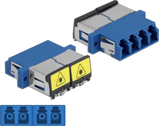 Picture of Delock Optical Fiber Coupler with laser protection flip LC Quad female to LC Quad female Single-mode blue