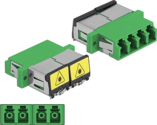 Picture of Delock Optical Fiber Coupler with laser protection flip LC Quad female to LC Quad female Single-mode green