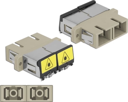 Picture of Delock Optical Fiber Coupler with laser protection flip SC Duplex female to SC Duplex female Multi-mode beige