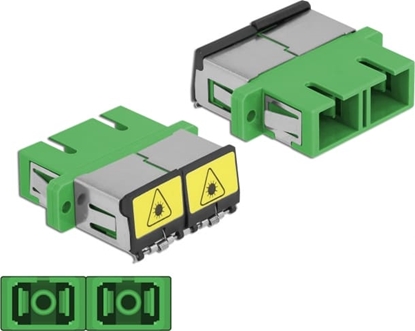 Picture of Delock Optical Fiber Coupler with laser protection flip SC Duplex female to SC Duplex female Single-mode green