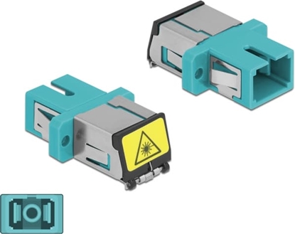 Picture of Delock Optical Fiber Coupler with laser protection flip SC Simplex female to SC Simplex female Multi-mode aqua