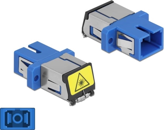 Picture of Delock Optical Fiber Coupler with laser protection flip SC Simplex female to SC Simplex female Single-mode blue