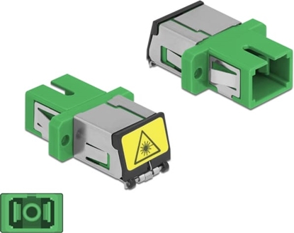 Picture of Delock Optical Fiber Coupler with laser protection flip SC Simplex female to SC Simplex female Single-mode green