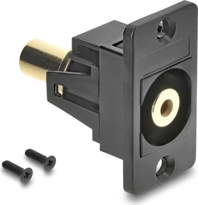Picture of Delock Panel Mount stereo jack female 3.5 mm 3 pin to stereo jack female 3.5 mm 3 pin gold plated black