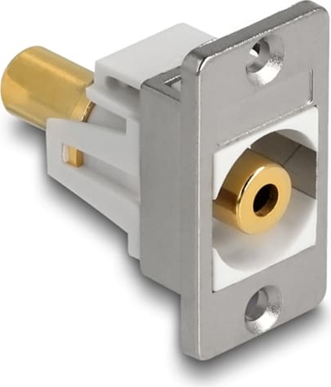 Picture of Delock Panel Mount stereo jack female 3.5 mm 3 pin to stereo jack female 3.5 mm 3 pin gold plated silver / white