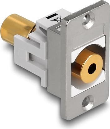 Picture of Delock Panel Mount stereo jack female 3.5 mm 4 pin > stereo jack female 3.5 mm 4 pin gold plated silver / white