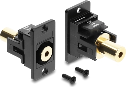 Picture of Delock Panel Mount stereo jack female 3.5 mm 4 pin to stereo jack female 3.5 mm 4 pin gold plated black
