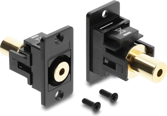 Picture of Delock Panel Mount stereo jack female 3.5 mm 4 pin to stereo jack female 3.5 mm 4 pin gold plated black