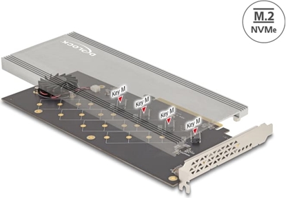 Picture of Delock PCI Express 4.0 x16 Card to 4 x internal NVMe M.2 Key M with Heat Sink and Fan - Bifurcation
