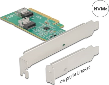 Picture of Delock PCI Express 4.0 x8 Card to 2 x internal SFF-8654 4i NVMe - Bifurcation - Low Profile Form Factor