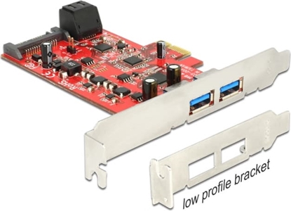 Attēls no Delock PCI Express x1 Card > 2 x external USB 3.0 + 2 x internal SATA 6 Gb/s – Low Profile Form Factor