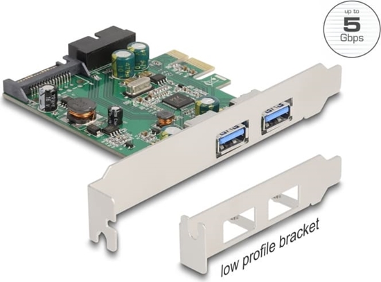 Picture of Delock PCI Express x1 Card to 2 x external USB 3.2 Gen 1 Type-A + 1 x internal 19 pin USB pin header male - Low Profile Form Factor