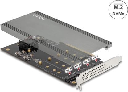 Picture of Delock PCI Express x16 Card to 4 x internal NVMe M.2 Key M with Heat Sink and Fan - Bifurcation