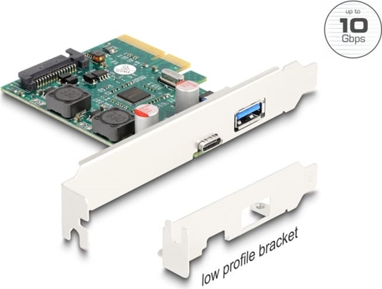 Picture of Delock PCI Express x4 Card to 1 x external USB 10 Gbps Type-C™ female + 1 x external USB 10 Gbps Type-A female - Low Profile Form Factor