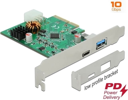 Picture of Delock PCI Express x4 Card to 1 x external USB Type-C™ female with PD function + 1 x external USB Type-A female SuperSpeed USB 10 Gbps (USB 3.2 Gen 2)