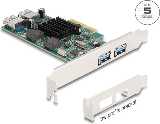 Picture of Delock PCI Express x4 Card to 2 x external USB 5 Gbps Type-A + 2 x internal USB 5 Gbps Type-A Dual Channel - Low Profile Form Factor