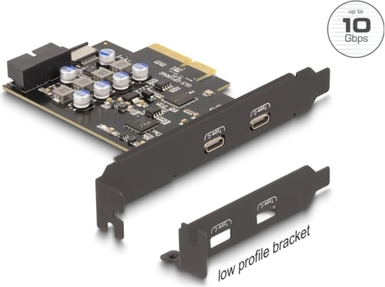 Picture of Delock PCI Express x4 Card to 2 x external USB Type-C™ + 1 x internal USB 10 Gbps Type-E Key A and 1 x 19 pin USB pin header male - Low Profile Form Factor