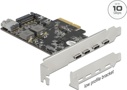Picture of Delock PCI Express x4 Card to 4 x USB Type-C™ + 1 x USB Type-A - SuperSpeed USB 10 Gbps - Low Profile Form Factor