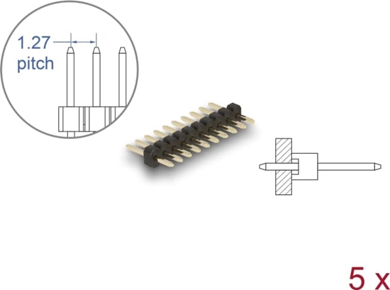 Picture of Delock Pin header 10 pin, pitch 1.27 mm, 1-row, straight, 5 pieces