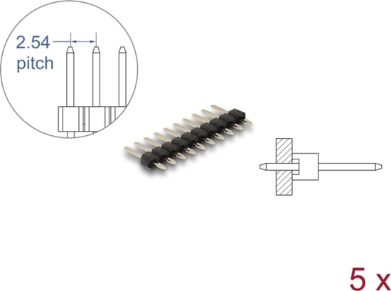 Picture of Delock Pin header 10 pin, pitch 2.54 mm, 1-row, straight, 5 pieces