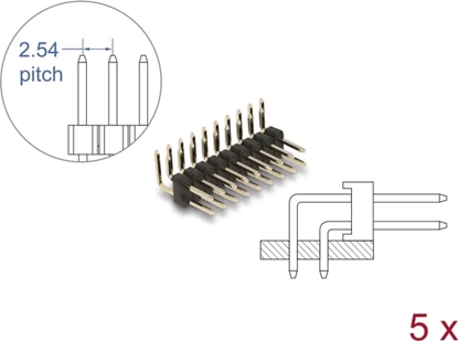 Picture of Delock Pin header 10 pin, pitch 2.54 mm, 2-row, angled, 5 pieces