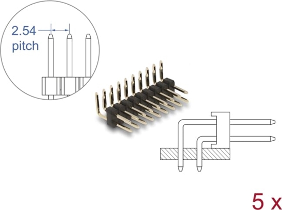 Picture of Delock Pin header 10 pin, pitch 2.54 mm, 2-row, angled, 5 pieces