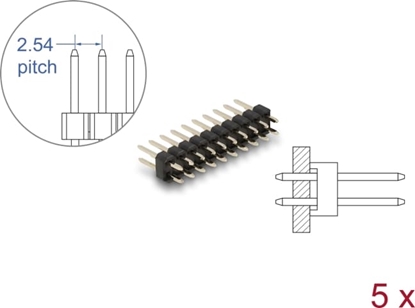 Picture of Delock Pin header 10 pin, pitch 2.54 mm, 2-row, straight, 5 pieces