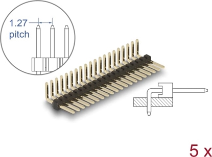 Picture of Delock Pin header 20 pin, pitch 1.27 mm, 1-row, angled, 5 pieces