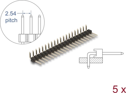 Picture of Delock Pin header 20 pin, pitch 2.54 mm, 1-row, angled, 5 pieces