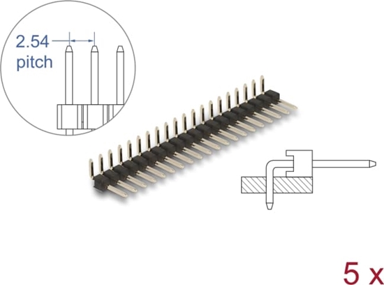 Picture of Delock Pin header 20 pin, pitch 2.54 mm, 1-row, angled, 5 pieces