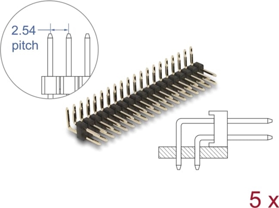 Picture of Delock Pin header 20 pin, pitch 2.54 mm, 2-row, angled, 5 pieces